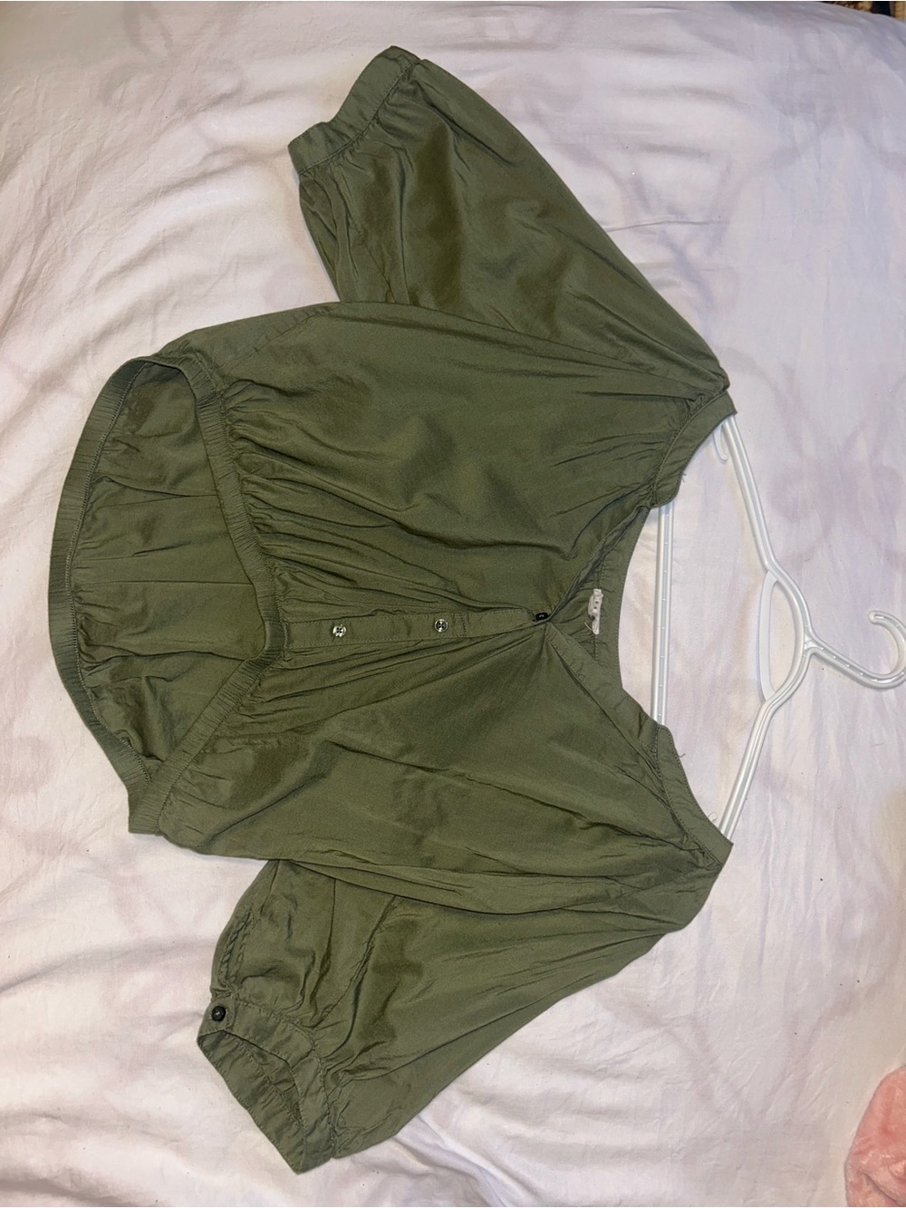 aerie Olive Green Button-Front Blouse - Picture 2 of 4
